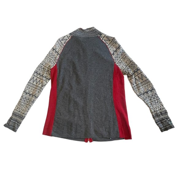 Eddie Bauer 100% Merino Sweater Gray/Red Full Zip Fair Isle Mock Neck Ski - Picture 2 of 13